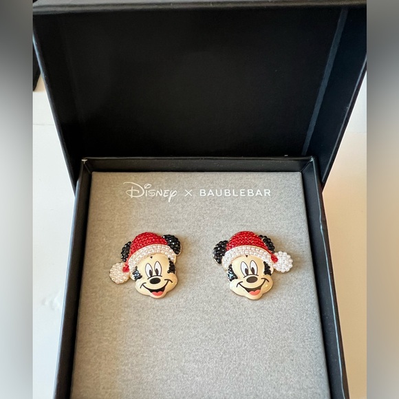 Disney Baublebar Mickey Mouse Santa Claus Beaded Pierced Earrings - Picture 1 of 6